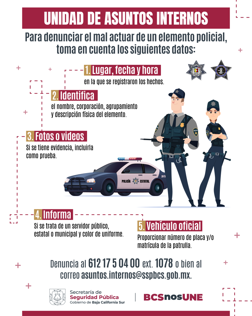 Infographic on police corruption written in Spanish from the Public Security Agency of Baja California Sur